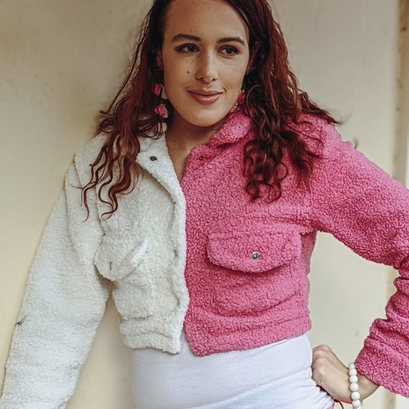 NWT Y2K Winter Color Block Cropped Coat S: Small-Medium - Picture 5 of 8